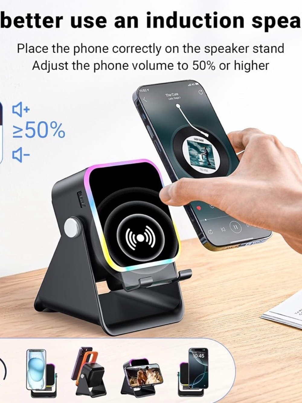 Induction Speaker With Phone Stand 5 In 1 Wireless Bluetooth Audio  WI-FI, Black - Picture 7 of 16